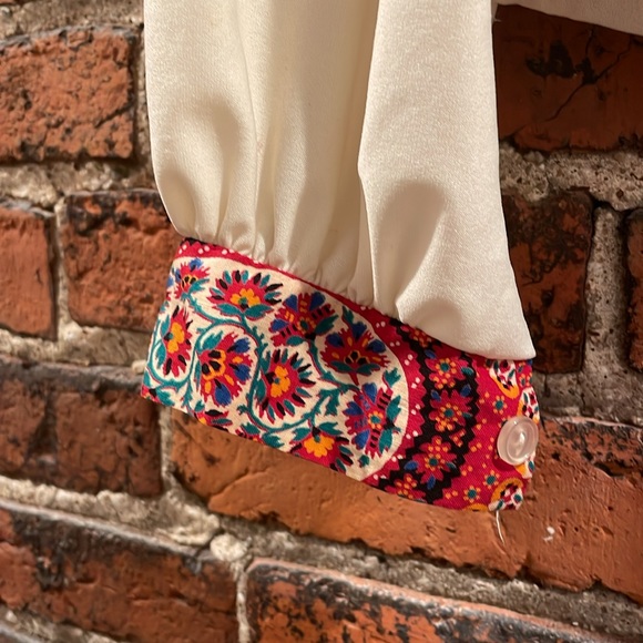 Vintage cinched peasant poly blouse small - Picture 3 of 5